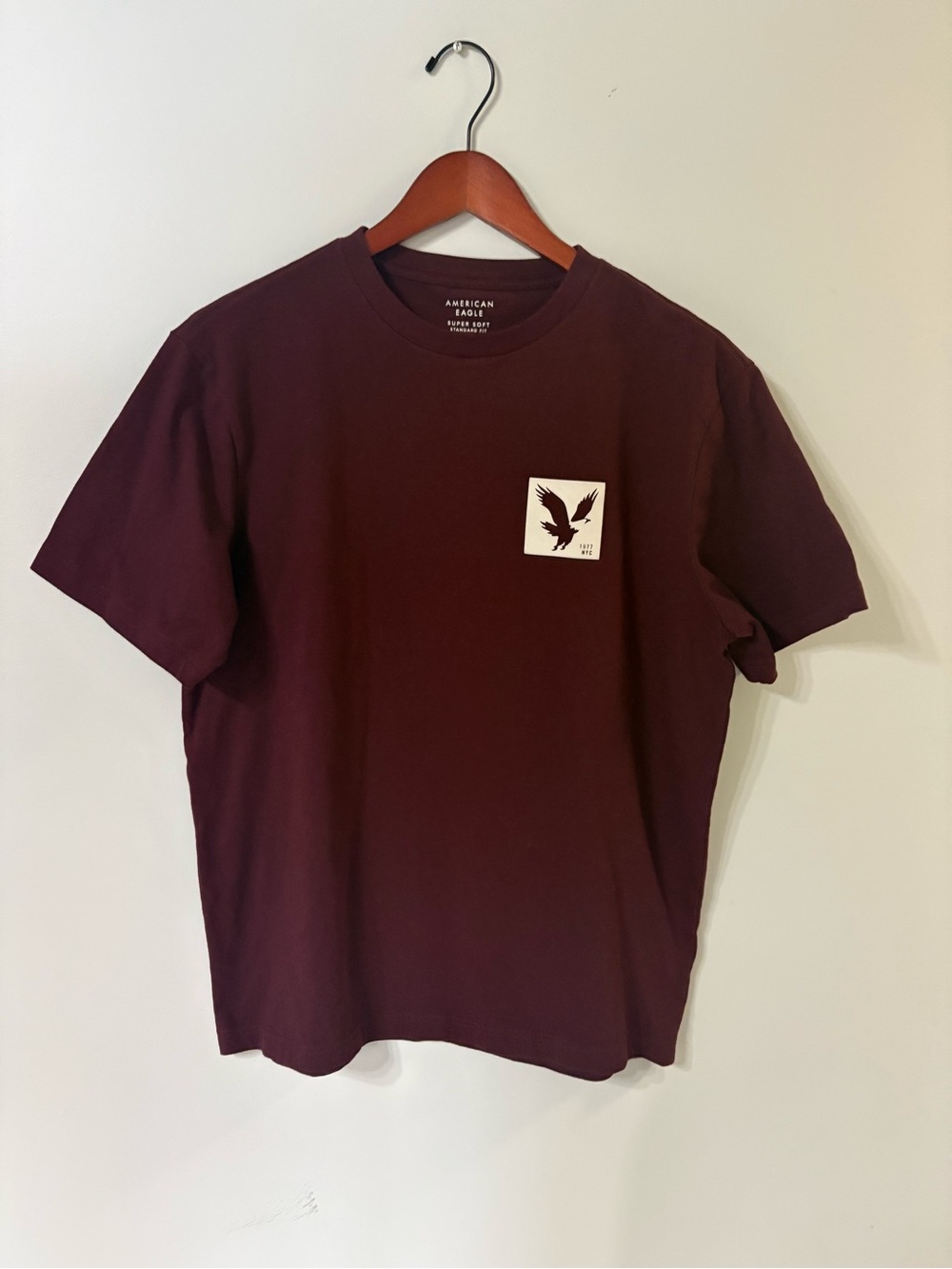 American Eagle Outfitters Men's Deep Maroon Eagle Patch Tee